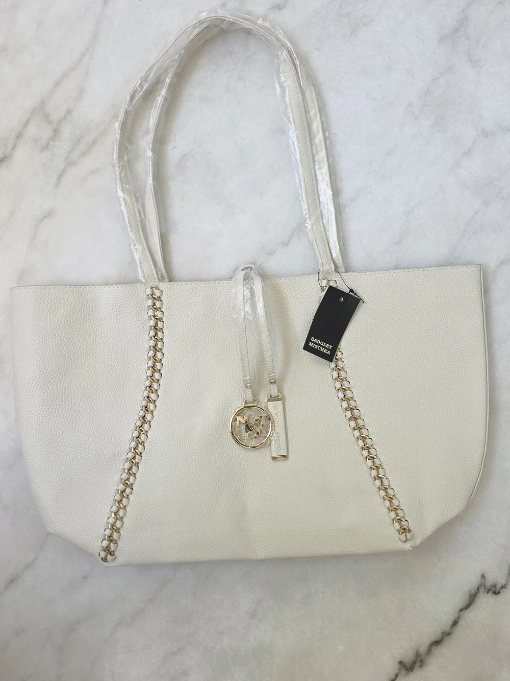 Badgley Mischka Decorative Chain Tote in Off-White